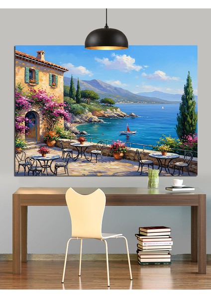 Deniz Manzaralı Taş Ev Dekoratif Kanvas - Mdf Ahşap Tablo modelleri
