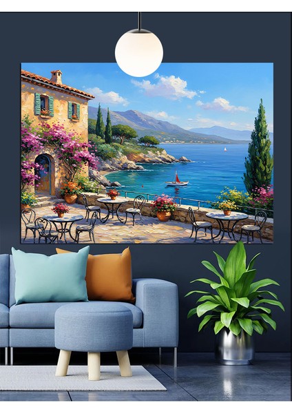Deniz Manzaralı Taş Ev Dekoratif Kanvas - Mdf Ahşap Tablo fırsatları