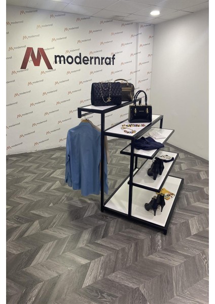 Önü Raflı Arkası Askılık Siyah Stand fiyatları