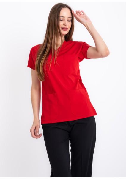 Premium Lycra Kırmızı Tek Üst Hemşire Forması Cerrahi Forma, Scrubs Üniforma(Unısex) fiyatları