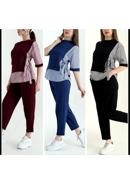 Kadın Kristal 2 Iplik Kumaş Yanları Çizgili Takım modelleri