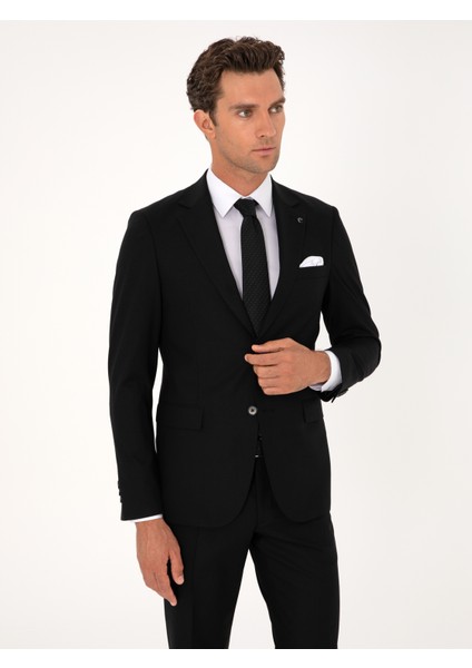 Erkek Siyah Slim Fit Mikro Desenli Mono Yaka Yün Karışımlı Takım Elbise 50311025-VR046 modelleri