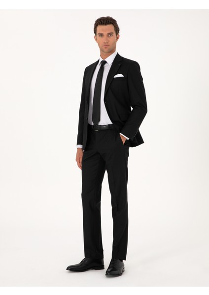 Erkek Siyah Slim Fit Mikro Desenli Mono Yaka Yün Karışımlı Takım Elbise 50311025-VR046 fırsatları