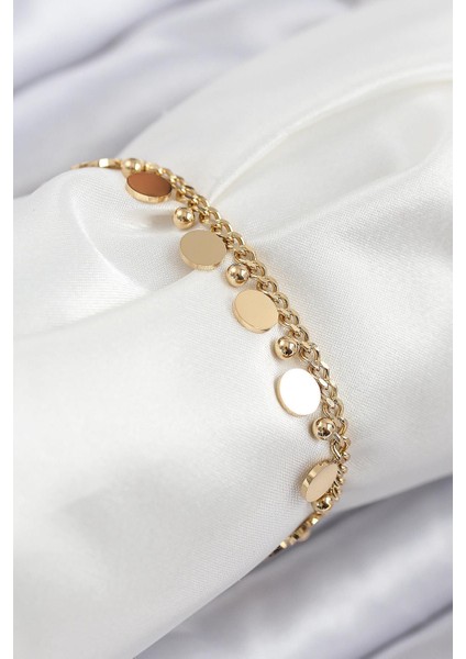 316L Çelik Sıralı Pul Model Gold Renk Kadın Bileklik - PRT3500EB08730