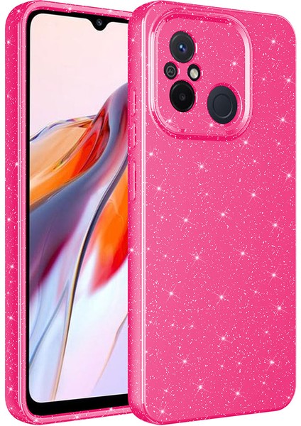 Xiaomi Redmi 12C Kılıf Kamera Korumalı Simli Lüks Omsy Koton Kapak-Pembe Koyu