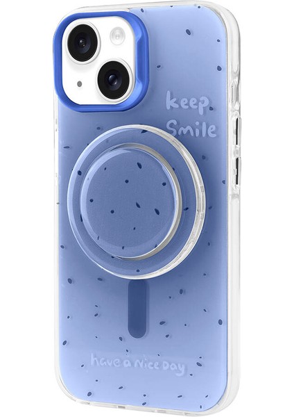 Apple iPhone 15 Kılıf Magsafe Şarj Özellikli Tak-Çıkar Pop Soketli Omsy Tiktok Kapak-Mavi