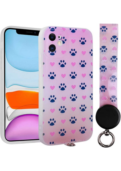 Apple iPhone 11 Kılıf Desenli El Askılı Ipli Omsy Arte Silikon Kapak-No1