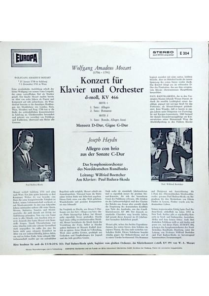 W. A. Mozart*, Paul Badura-Skoda – Klavier-Konzert D-Moll Lp fiyatları