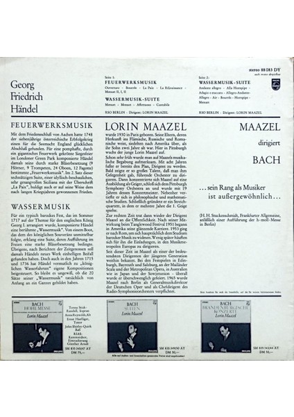 Händel*, Lorin Maazel, Rso Berlin* – Wassermusik-Suite / Feuerwerksmusik Lp fiyatları