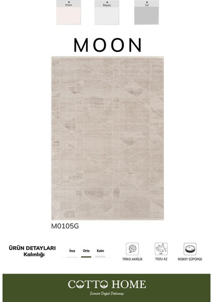 Moon MO105G Krem Halı Geometrik Gri Detaylı Akrilik Pamuk Taban Salon Halısı Yatak Odası Koridor fiyatları