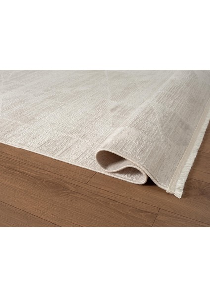 Moon MO105G Krem Halı Geometrik Gri Detaylı Akrilik Pamuk Taban Salon Halısı Yatak Odası Koridor fırsatları