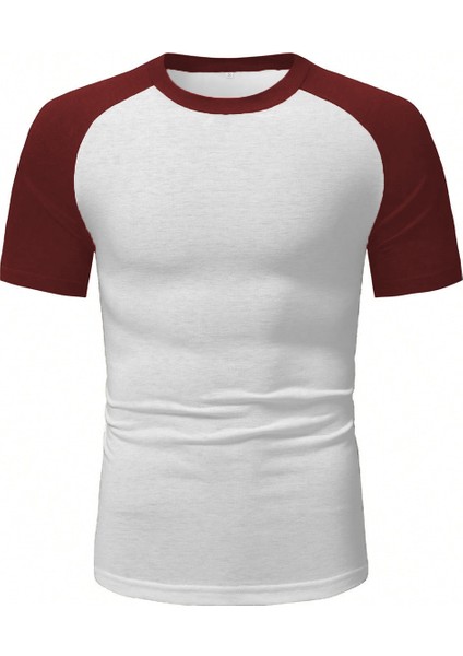 Beyaz Bisiklet Yaka Omuzları Bordo Garni T-Shirt fiyatları