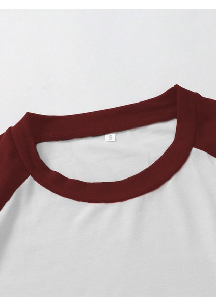 Beyaz Bisiklet Yaka Omuzları Bordo Garni T-Shirt fırsatları