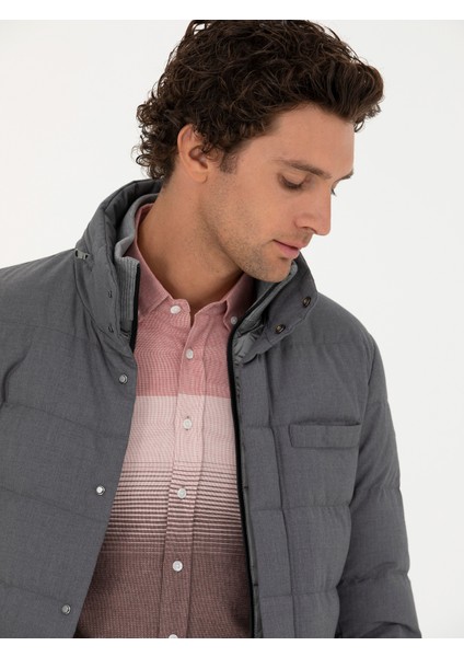 Erkek Gri Kapüşonlu Kaz Tüyü Mont 50273112-VR024 fiyatları