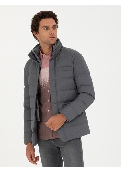 Erkek Gri Kapüşonlu Kaz Tüyü Mont 50273112-VR024 modelleri