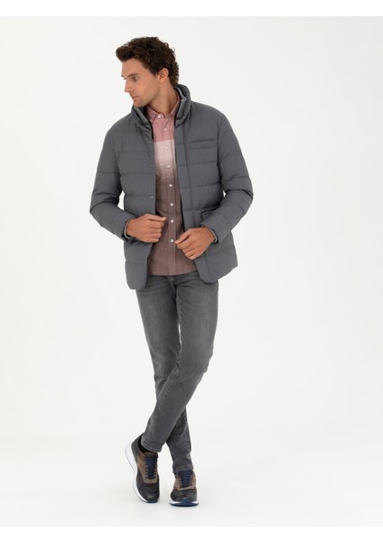 Erkek Gri Kapüşonlu Kaz Tüyü Mont 50273112-VR024 fırsatları