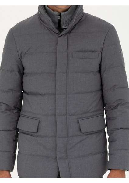 Erkek Gri Kapüşonlu Kaz Tüyü Mont 50273112-VR024