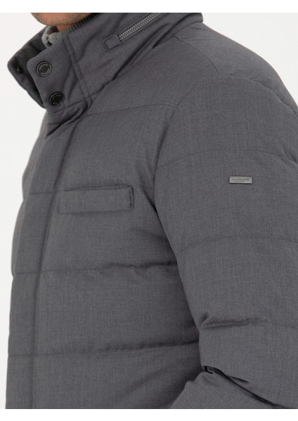 Erkek Gri Kapüşonlu Kaz Tüyü Mont 50273112-VR024