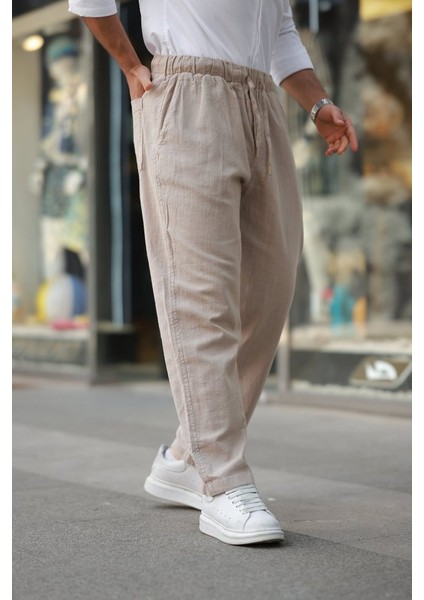 Erkek Beli Lastikli Keten Rahat Pantolon fiyatları