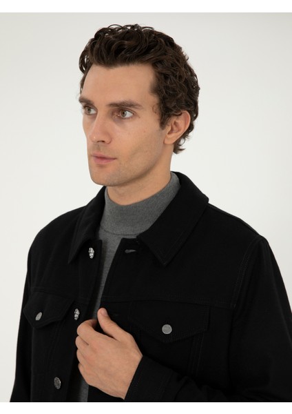 Erkek Siyah Regular Fit Yün Karışımlı Kaşe Mont 50292077-VR046 fiyatları