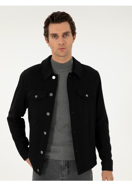 Erkek Siyah Regular Fit Yün Karışımlı Kaşe Mont 50292077-VR046 modelleri