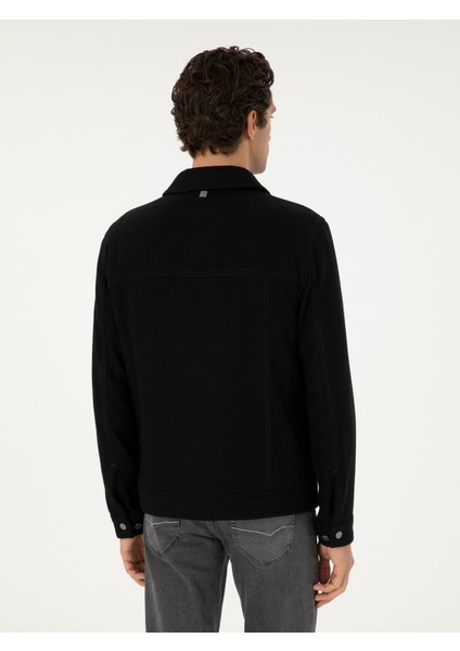 Erkek Siyah Regular Fit Yün Karışımlı Kaşe Mont 50292077-VR046 indirimleri