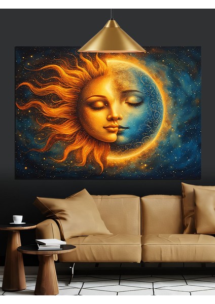 Güneş ve Ay Yüzü Dekoratif Kanvas - Mdf Ahşap Tablo