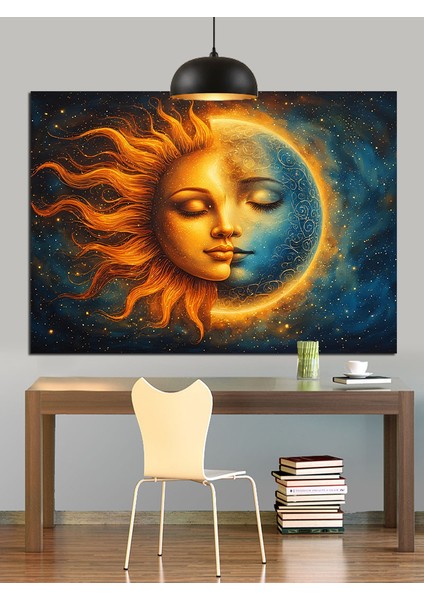 Güneş ve Ay Yüzü Dekoratif Kanvas - Mdf Ahşap Tablo fırsatları