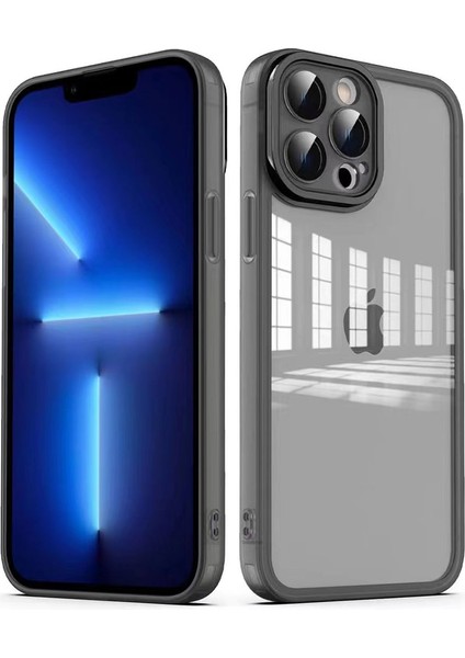 Apple iPhone 13 Pro Kılıf Kamera Korumalı Transparan Omsy Post Kapak-Siyah