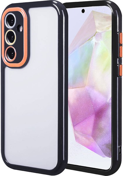 Galaxy A35 Kılıf Kamera Korumalı Renkli Kenar ve Çerçeve Tasarımlı Omsy Vitamin Kapak-Siyah