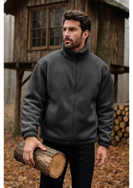 Erkek Pro Termal Iç Dış Sherpa Sonbahar Kış Tam Fermuarlı Peluş Sweatshirt