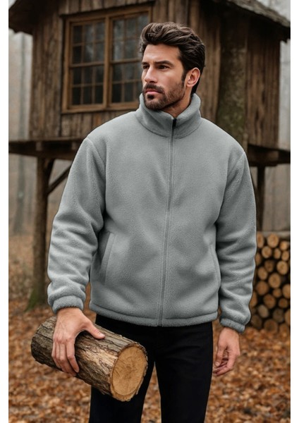Erkek Pro Termal Iç Dış Sherpa Sonbahar Kış Tam Fermuarlı Peluş Sweatshirt