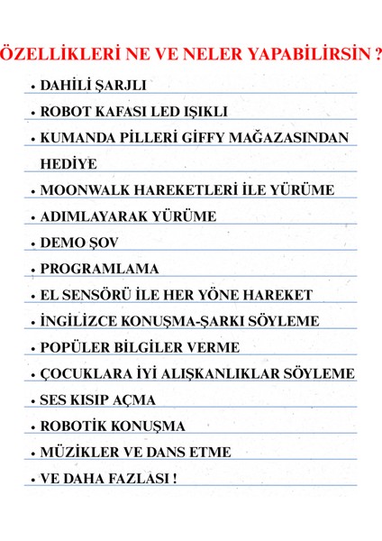 Oyuncak Uzaktan Kumandalı ve El Sensörlü Şarjlı LED Işık Moonwalk Yürüyen Akıllı Robot 19 Fonksiyon fiyatları