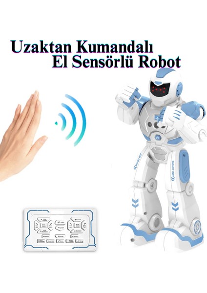 Oyuncak Uzaktan Kumandalı ve El Sensörlü Şarjlı LED Işık Moonwalk Yürüyen Akıllı Robot 19 Fonksiyon indirimleri