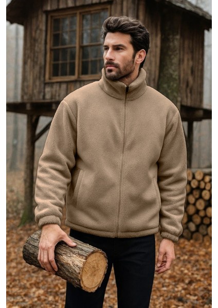 Erkek Pro Termal Iç Dış Sherpa Sonbahar Kış Tam Fermuarlı Peluş Sweatshirt