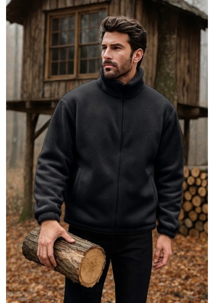 Erkek Pro Termal Iç Dış Sherpa Sonbahar Kış Tam Fermuarlı Peluş Sweatshirt