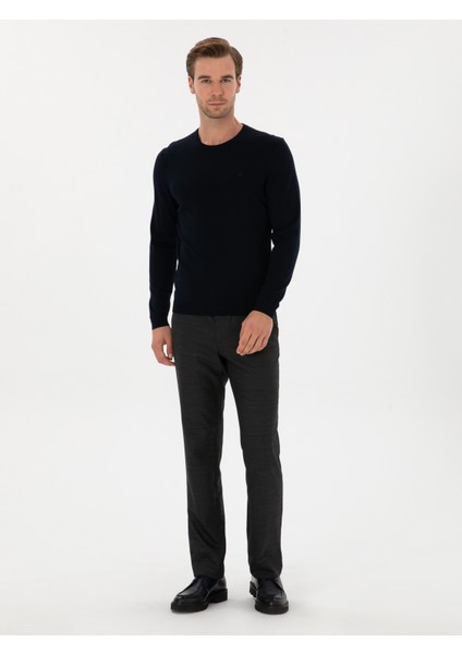 Erkek Lacivert Slim Fit Yün Karışımlı Bisiklet Yaka Basic Triko Kazak 50315266-VR033 fırsatları