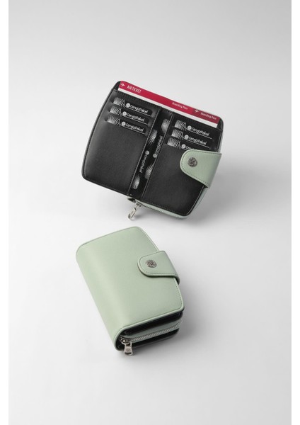 Orta Boy Çıt Çıt Detaylı Kadın Cüzdan/portföy - 65300 - Yeşil/siyah