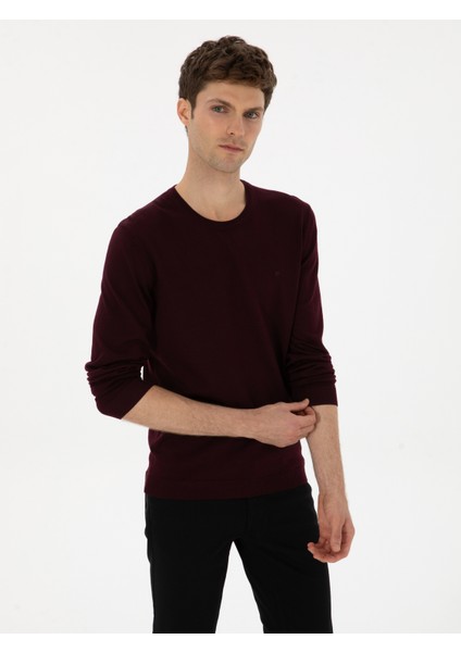 Erkek Açık Bordo Slim Fit Yün Karışımlı Bisiklet Yaka Basic Triko Kazak 50315266-VR263 modelleri