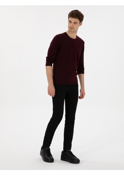 Erkek Açık Bordo Slim Fit Yün Karışımlı Bisiklet Yaka Basic Triko Kazak 50315266-VR263 fırsatları