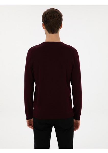 Erkek Açık Bordo Slim Fit Yün Karışımlı Bisiklet Yaka Basic Triko Kazak 50315266-VR263 indirimleri