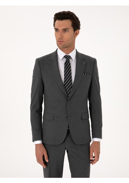 Erkek Füme Slim Fit Çizgili Mono Yaka Yün Karışımlı Takım Elbise 50316335-VR058 modelleri