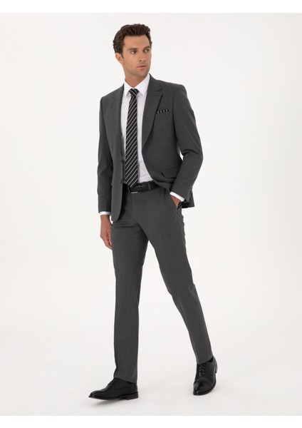Erkek Füme Slim Fit Çizgili Mono Yaka Yün Karışımlı Takım Elbise 50316335-VR058 fırsatları