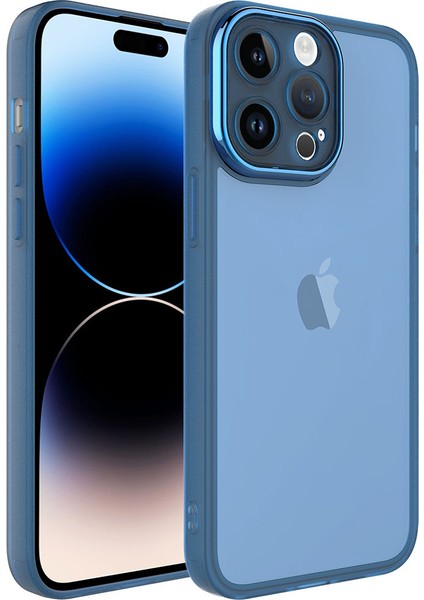 Apple iPhone 14 Pro Max Kılıf Kamera Korumalı Transparan Omsy Post Kapak-Mavi