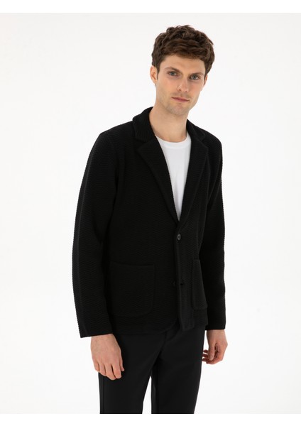 Erkek Siyah Slim Fit Pamuk Karışımlı Triko Hırka 50314760-VR046