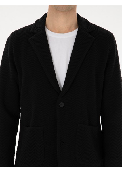 Erkek Siyah Slim Fit Pamuk Karışımlı Triko Hırka 50314760-VR046