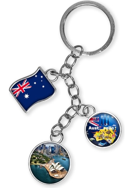 Avustralya Üçlü Epoksi Metal Çift Taraflı Damla Anahtarlık Australia