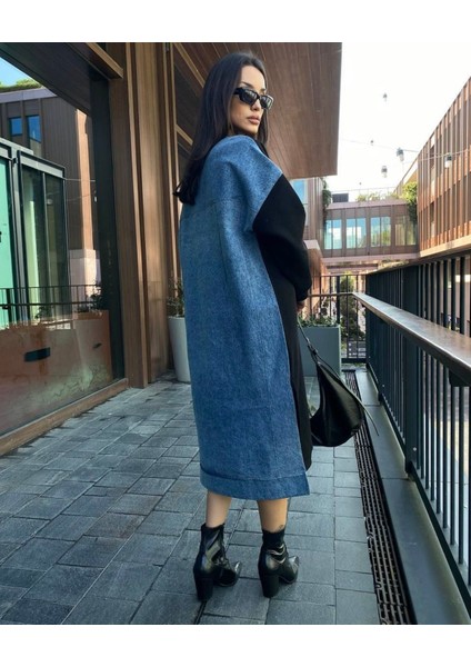 Arkası Kot Detaylı Siyah Oversize Elbise