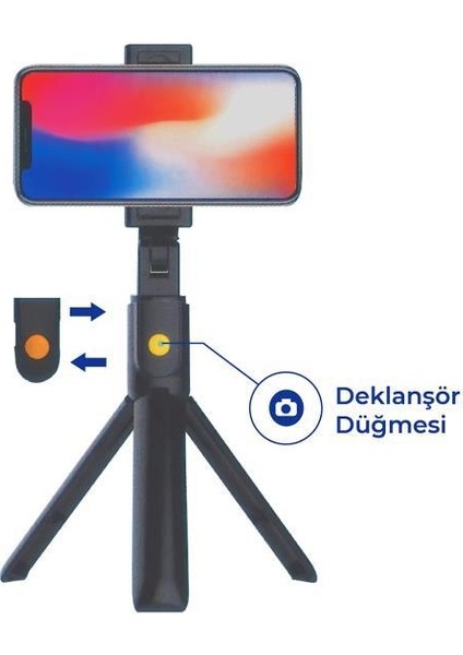 Paslanmaz Çelik Selfie Çubuğu Entegre Tripod Trp-01