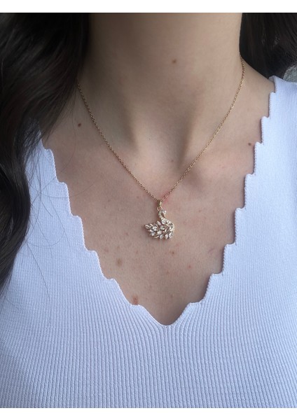 Gold Zirkon Kuğu Kolye